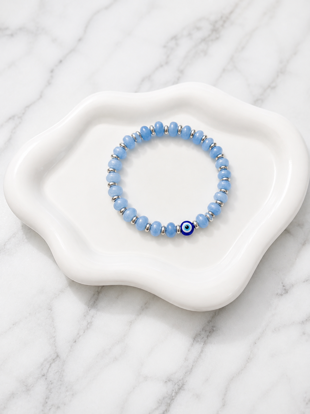 Blue custom bracelets with letter beads