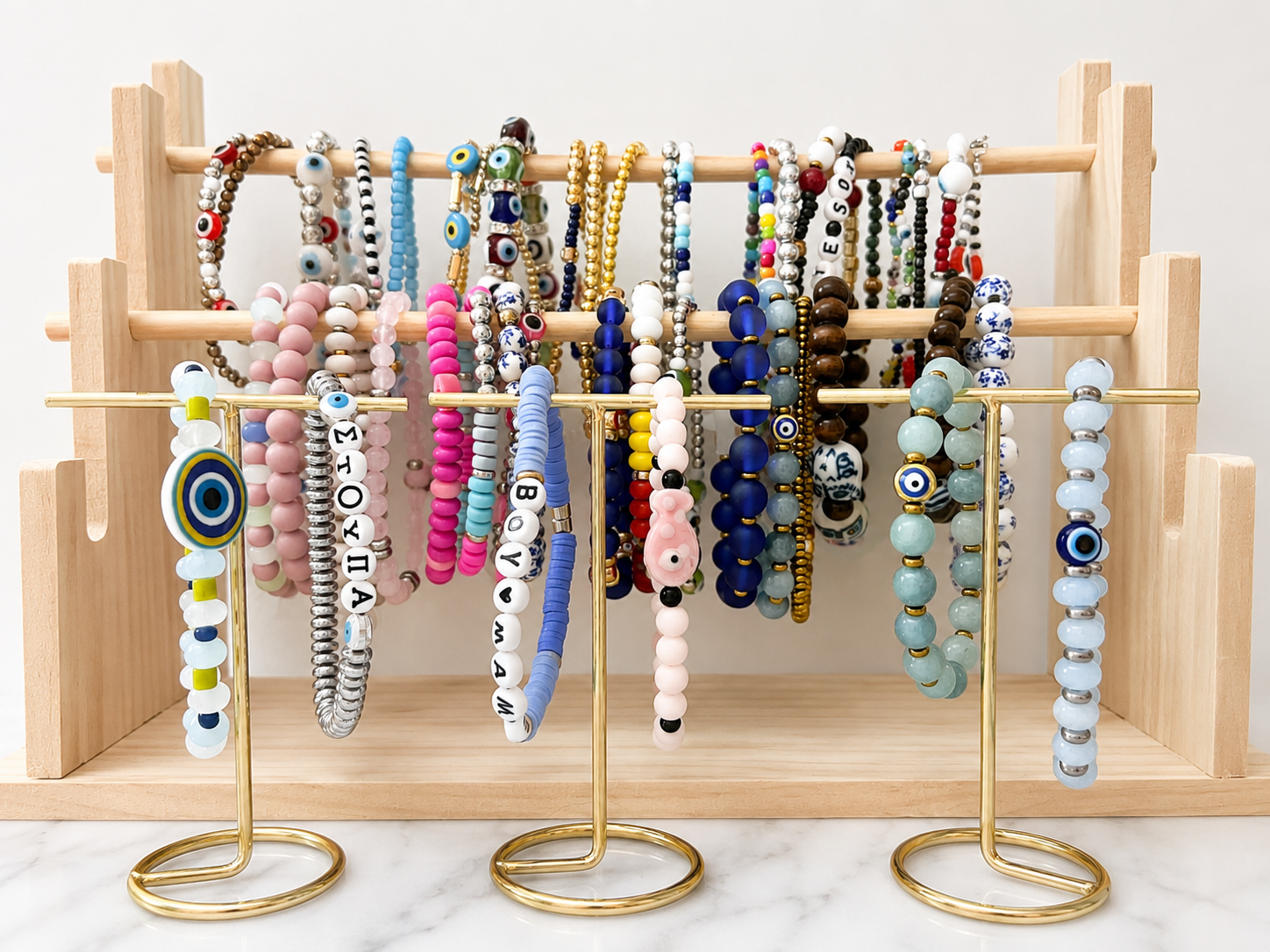 Display of handmade Parea and Beads bracelets